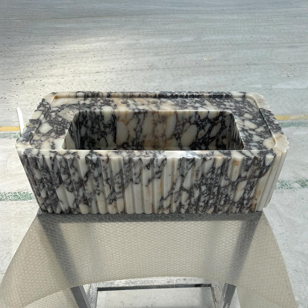 Calacatta Viola Marble Sink | Fluted Vanity Basin | Luxury Rectangular Stone Washbasin M6S46 hover