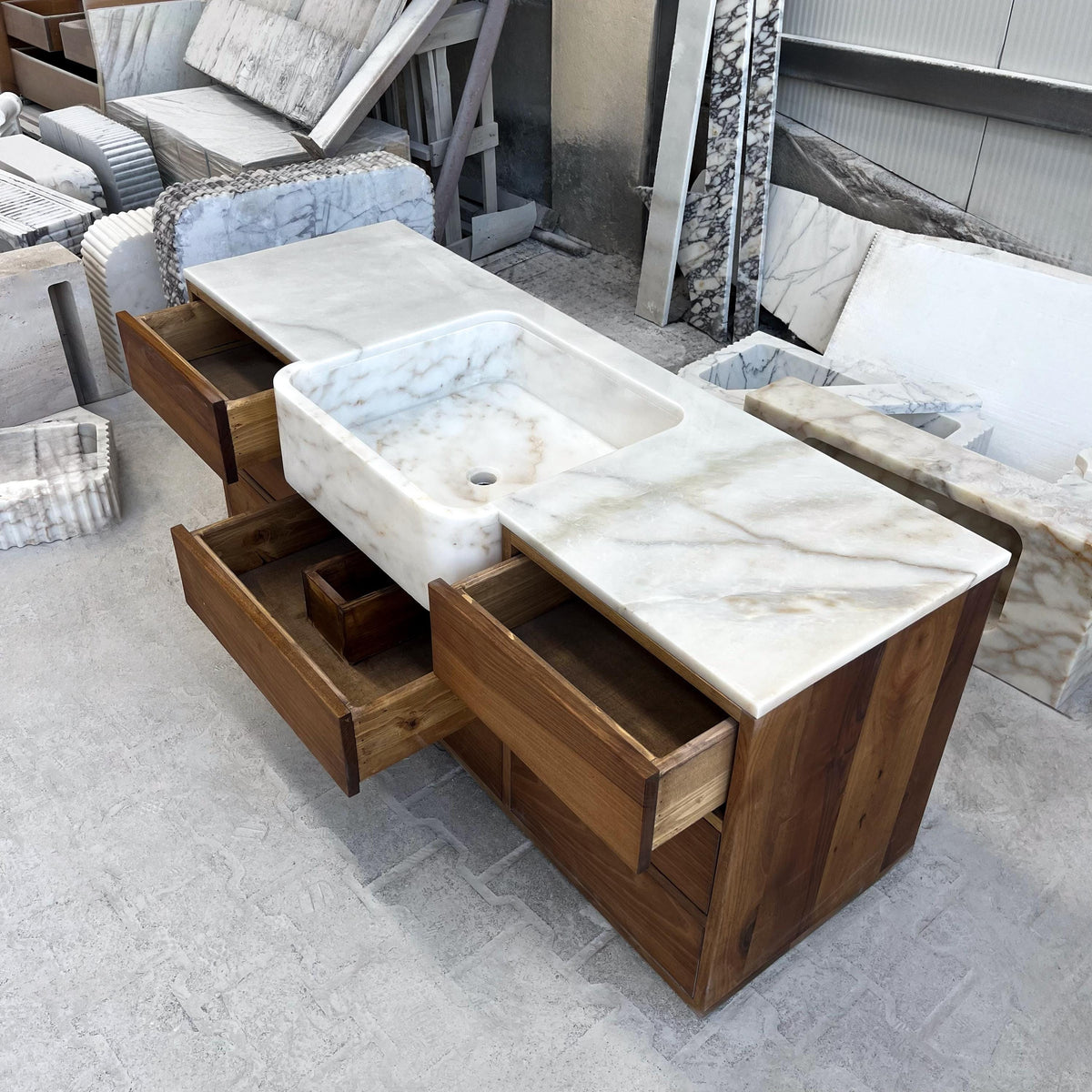 Custom Marble Sink Vanity – Natural Stone Sink and Console with Marble Sink Top, Bathroom Stone Sink for Interior Design and Vanity M6F21 — view 4
