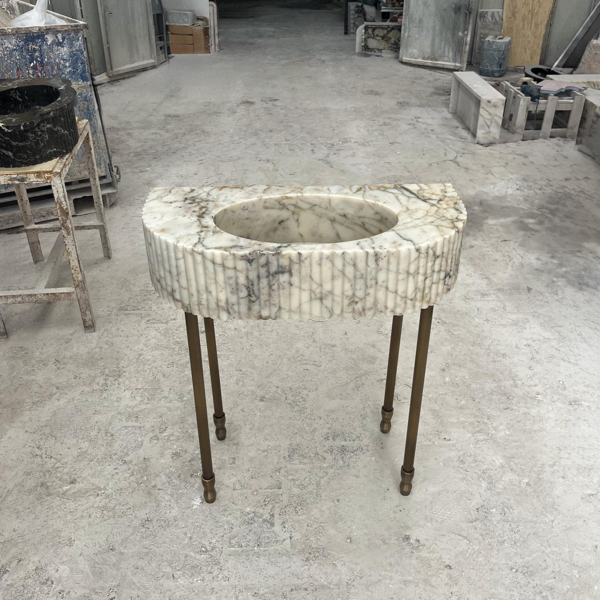 Fluted Calacatta Monet Viola Sink – Custom Marble Sink Basin with Console Legs, Natural Stone Vanity Top for Bathroom, Interior Design M6M24 — view 4