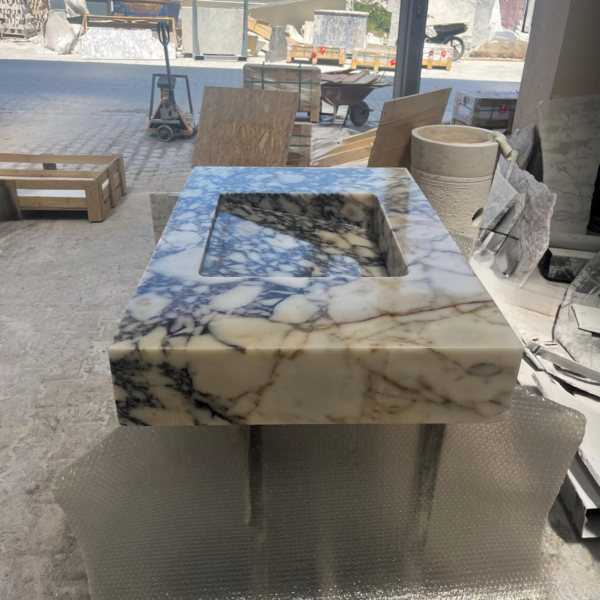 Amber Viola Calacatta Marble Wall Mounted Sink – Natural Stone Vanity Top Basin for Luxury Bathroom, Floating Console Vessel Sink M6S40 — view 5
