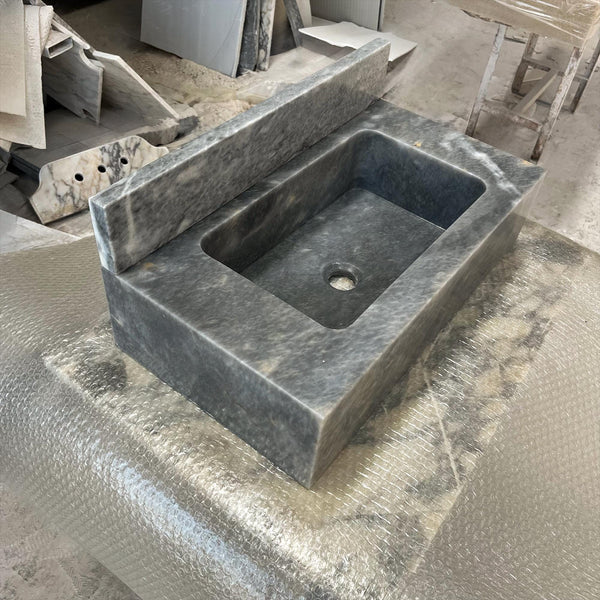 Gray Marble Wall Mounted Sink – Modern Natural Stone Bathroom Vanity Basin M6S015