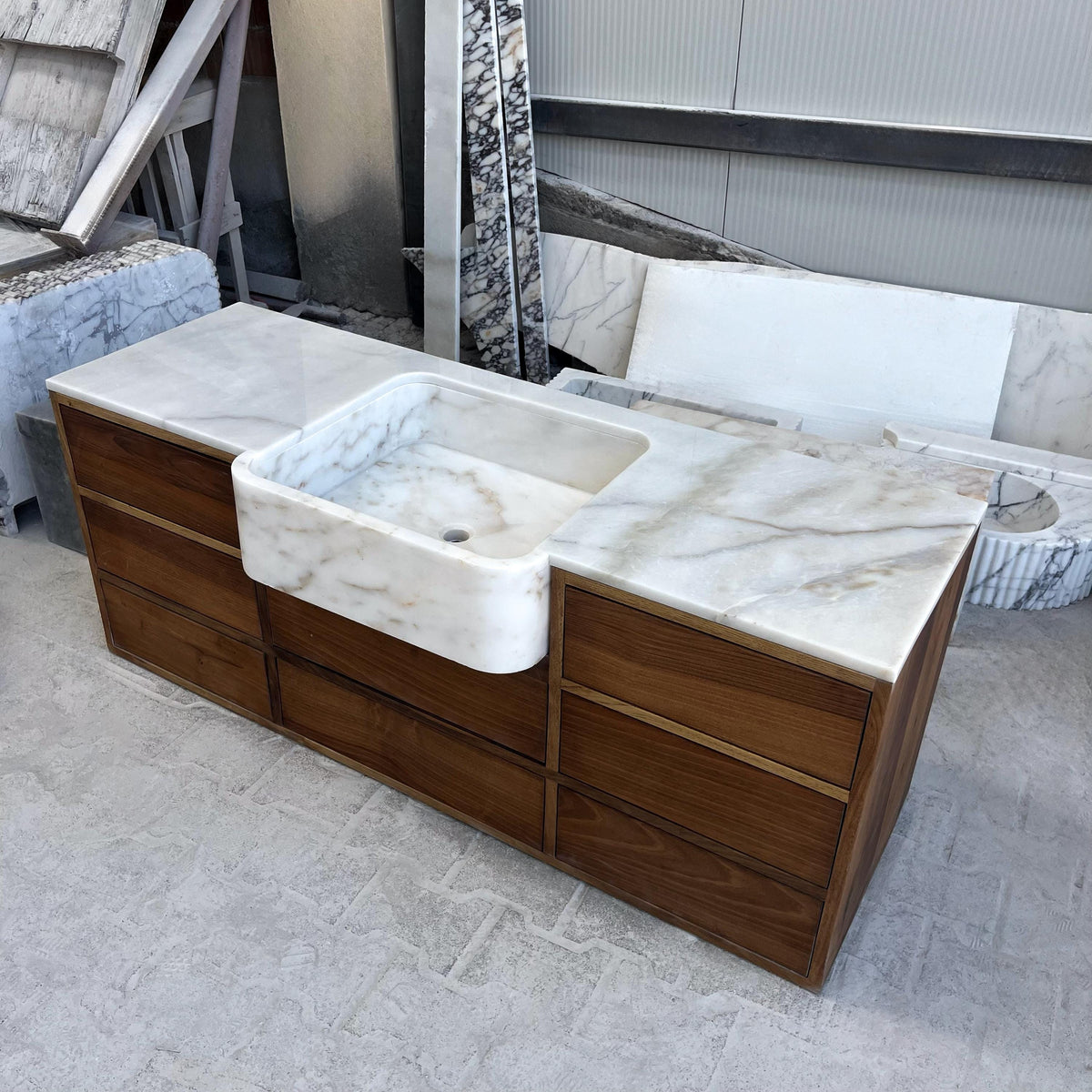 Custom Marble Sink Vanity – Natural Stone Sink and Console with Marble Sink Top, Bathroom Stone Sink for Interior Design and Vanity M6F21 — view 3