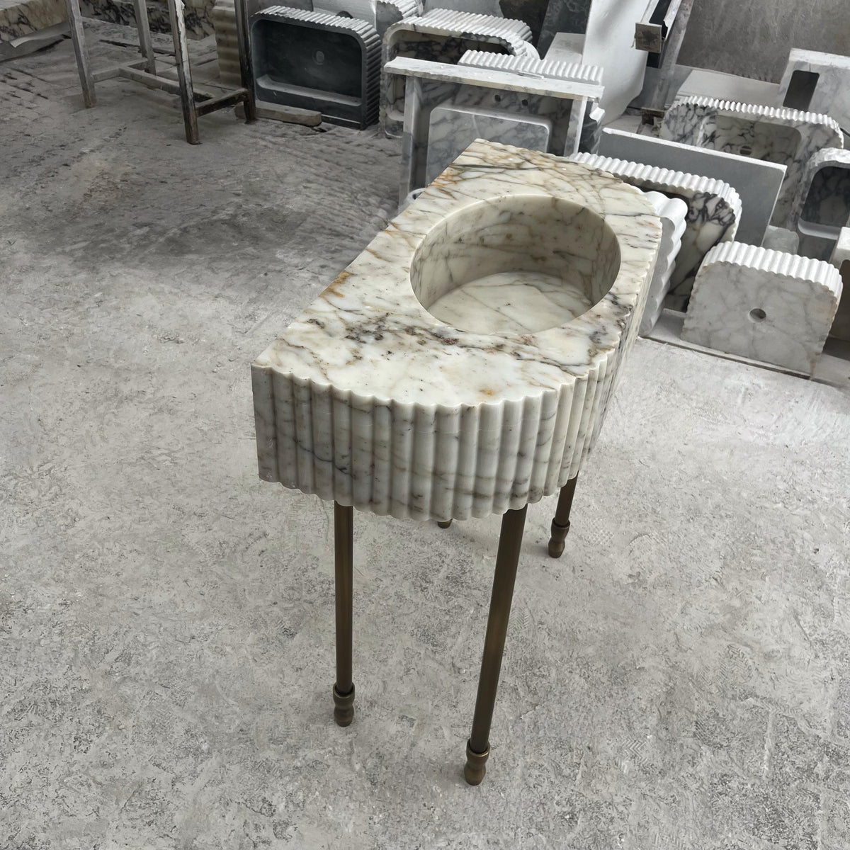 Fluted Calacatta Monet Viola Sink – Custom Marble Sink Basin with Console Legs, Natural Stone Vanity Top for Bathroom, Interior Design M6M24 — view 3