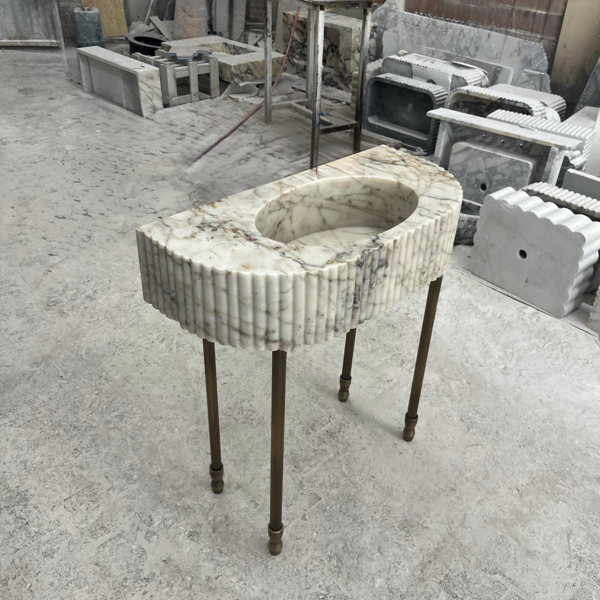 Fluted Calacatta Monet Viola Sink – Custom Marble Sink Basin with Console Legs, Natural Stone Vanity Top for Bathroom, Interior Design M6M24 — view 1