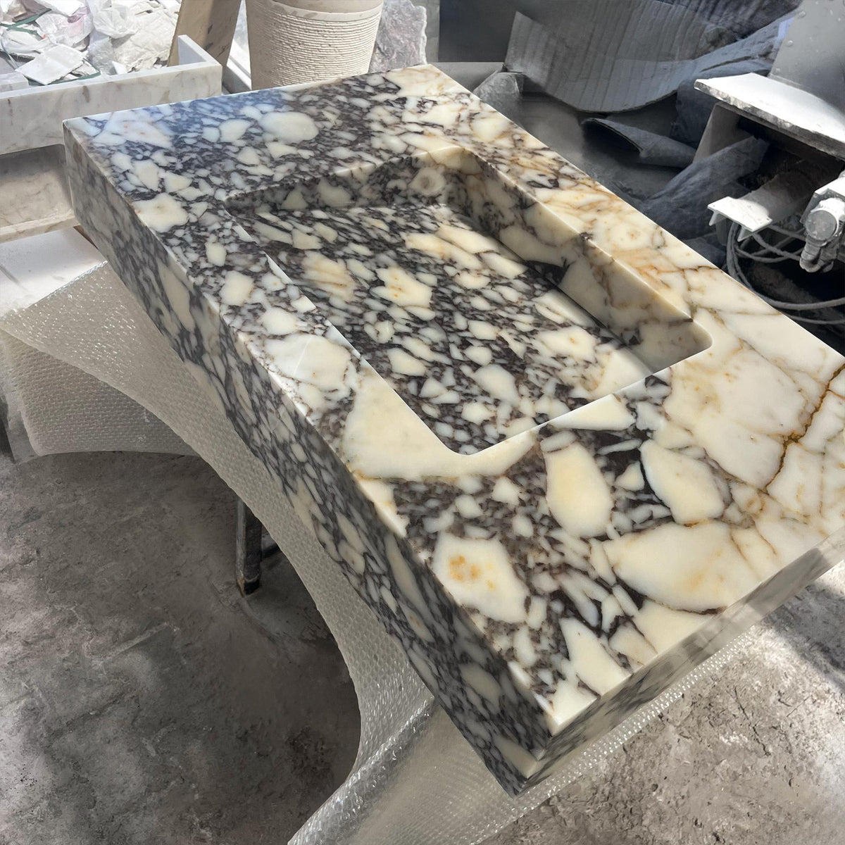 Amber Viola Calacatta Marble Wall Mounted Sink – Natural Stone Vanity Top Basin for Luxury Bathroom, Floating Console Vessel Sink M6S40 — view 4