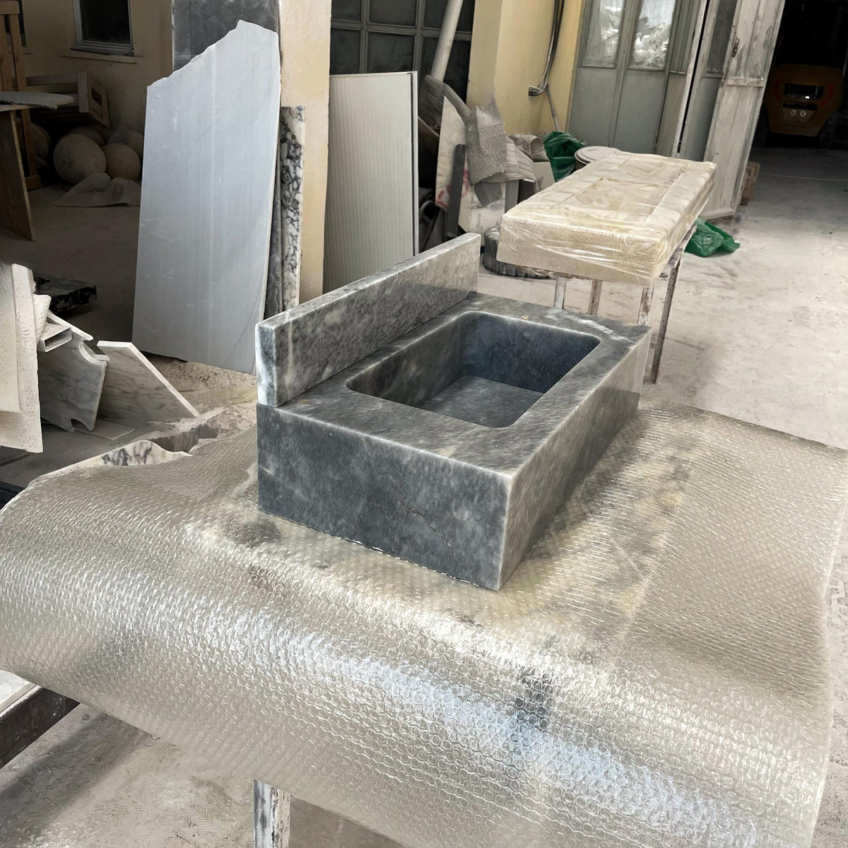 Gray Marble Wall Mounted Sink – Modern Natural Stone Bathroom Vanity Basin M6S015 — view 4