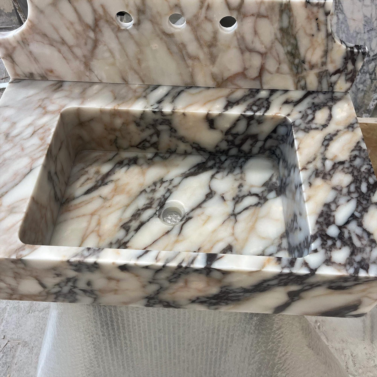 Aura Viola Marble Wall Mounted Sink – Luxury Natural Stone Bathroom Vanity, Floating Sink, Custom Marble Basin for Interior Design M6S013 — view 3