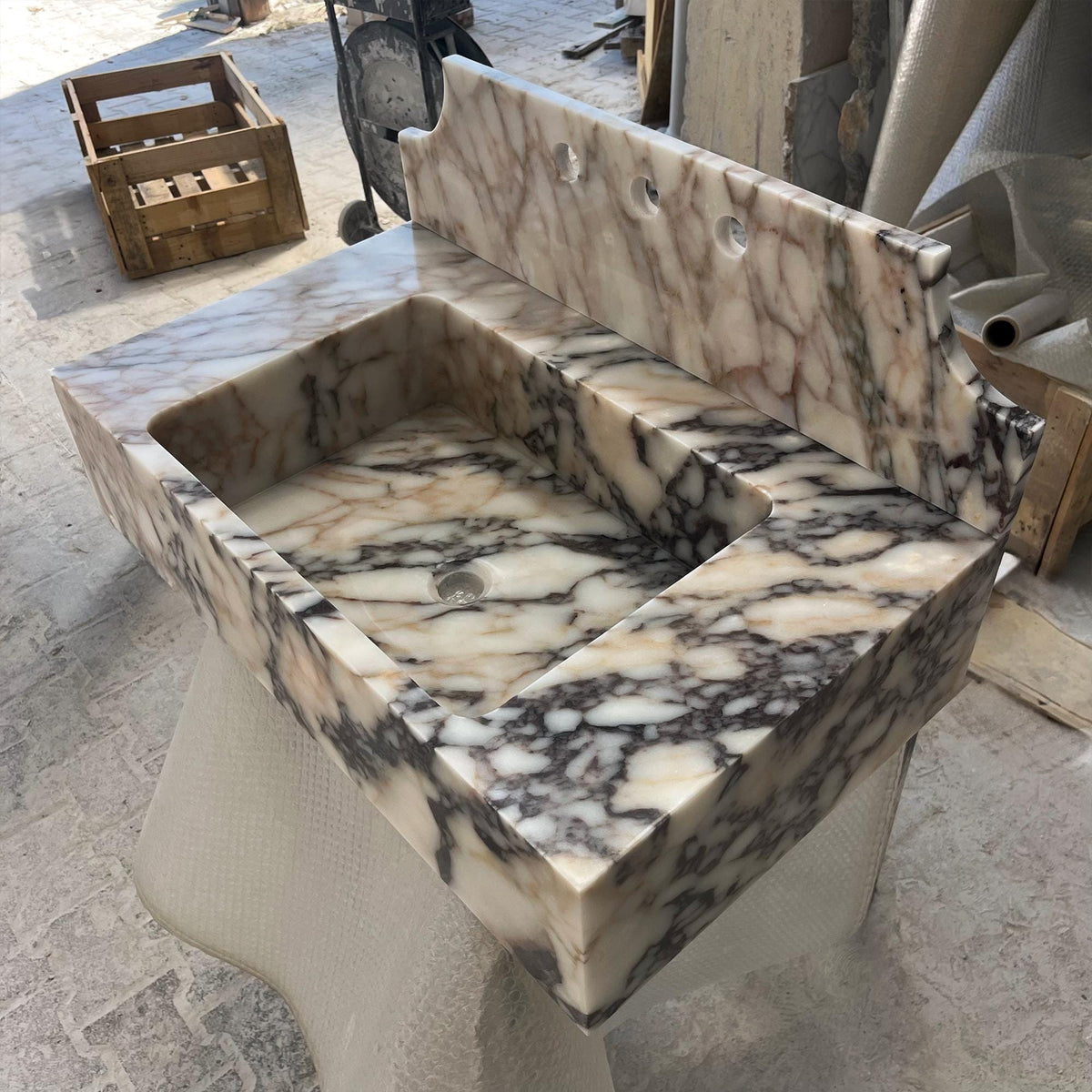 Aura Viola Marble Wall Mounted Sink – Luxury Natural Stone Bathroom Vanity, Floating Sink, Custom Marble Basin for Interior Design M6S013 — view 4