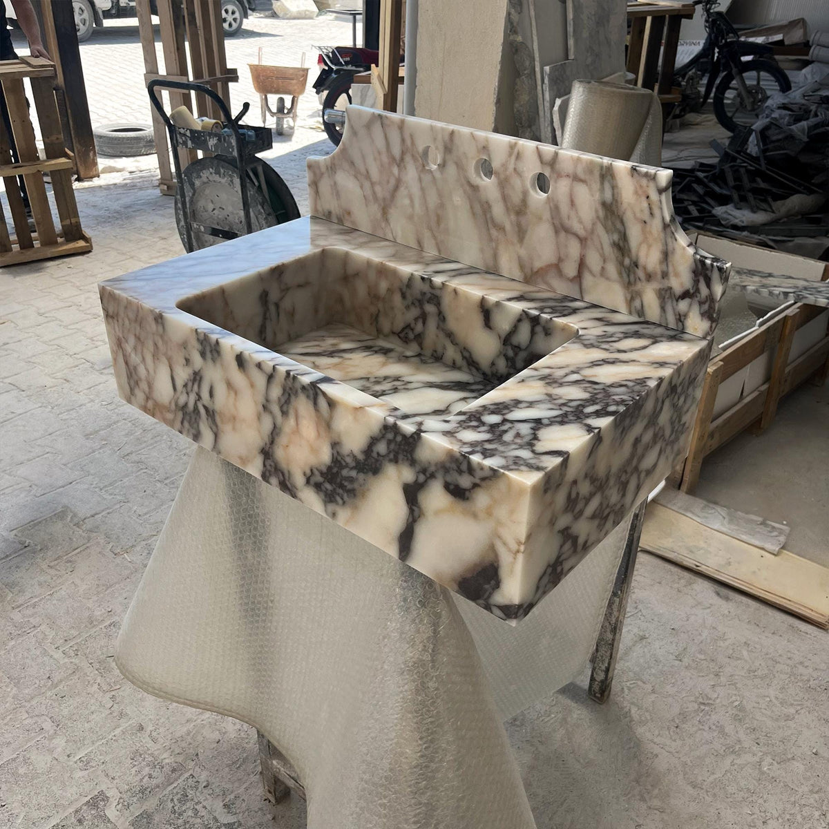 Aura Viola Marble Wall Mounted Sink – Luxury Natural Stone Bathroom Vanity, Floating Sink, Custom Marble Basin for Interior Design M6S013 — view 1