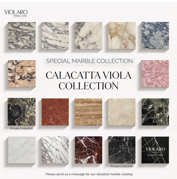 Calacatta Viola Marble Fluted Sink with Wood Drawer Vanity – Natural Stone Bathroom Console for Small Spaces and Modern Powder Rooms M6F014 hover