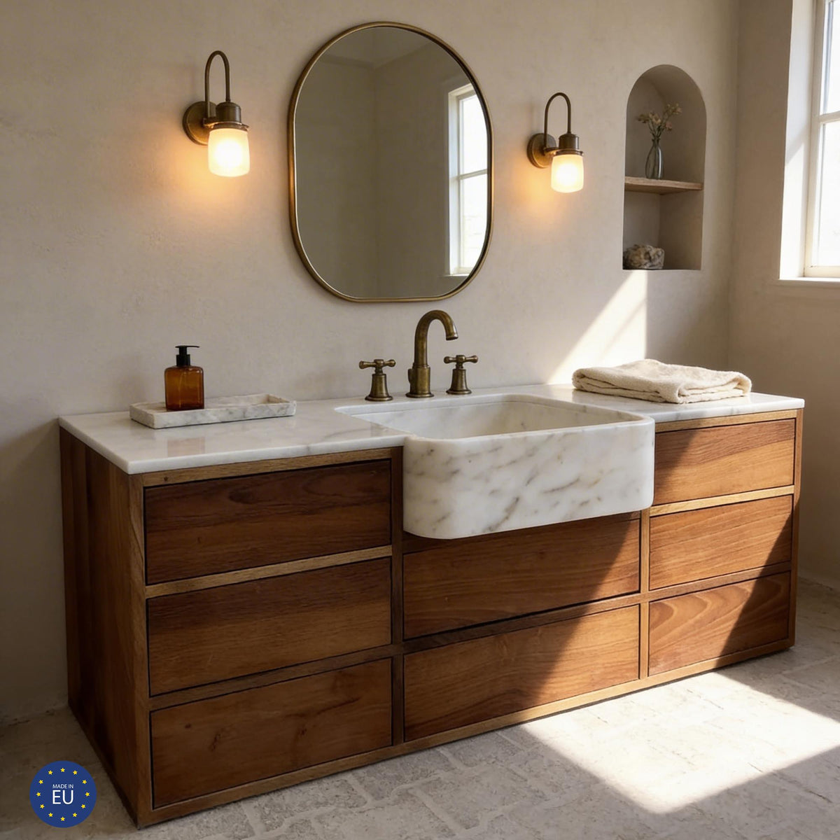 Custom Marble Sink Vanity – Natural Stone Sink and Console with Marble Sink Top, Bathroom Stone Sink for Interior Design and Vanity M6F21 — view 1