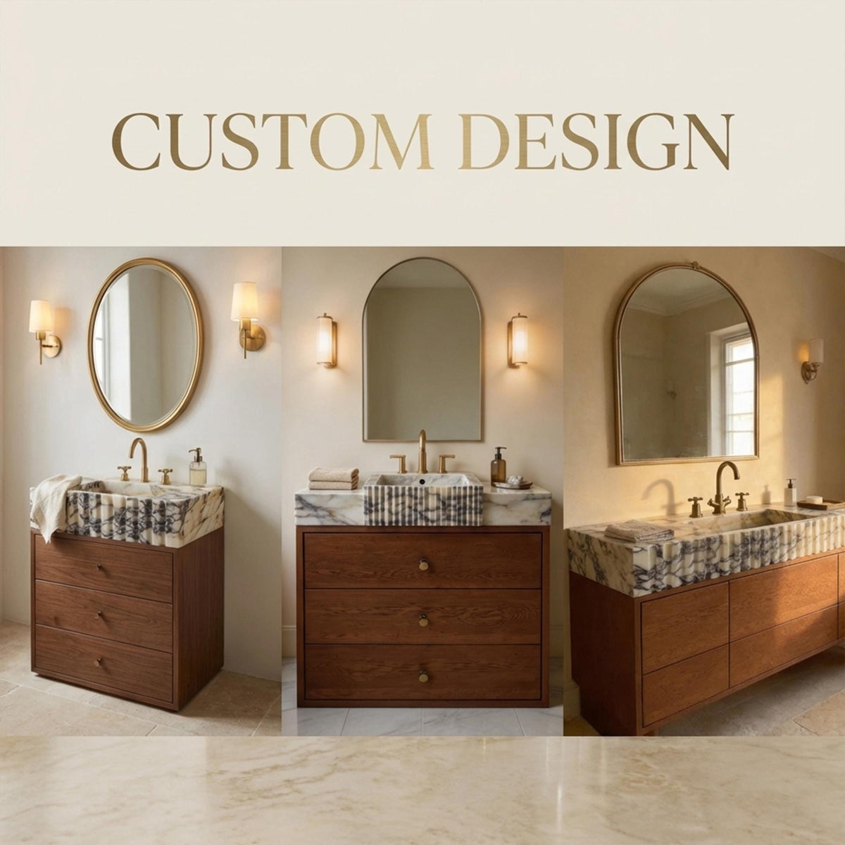 Marble Pedestal Sink | Calacatta Viola Fluted Marble Vanity Basin with Wood Vanity and Hand Carved Detail, Small Batch Artisan Production — view 16