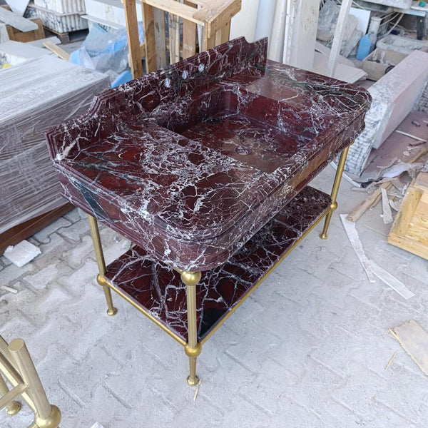 Calacatta Viola Sink with Metal Base | Stone Bathroom Sink | Stone Vessel Sink Top with Metal Legs hover