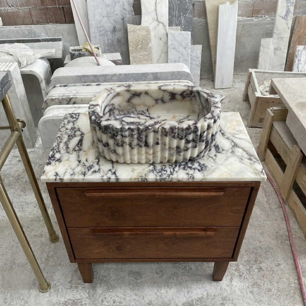 Calacatta Viola Marble Vanity Sink with Natural Stone Veining | Handmade Luxury Bathroom Sink — view 4