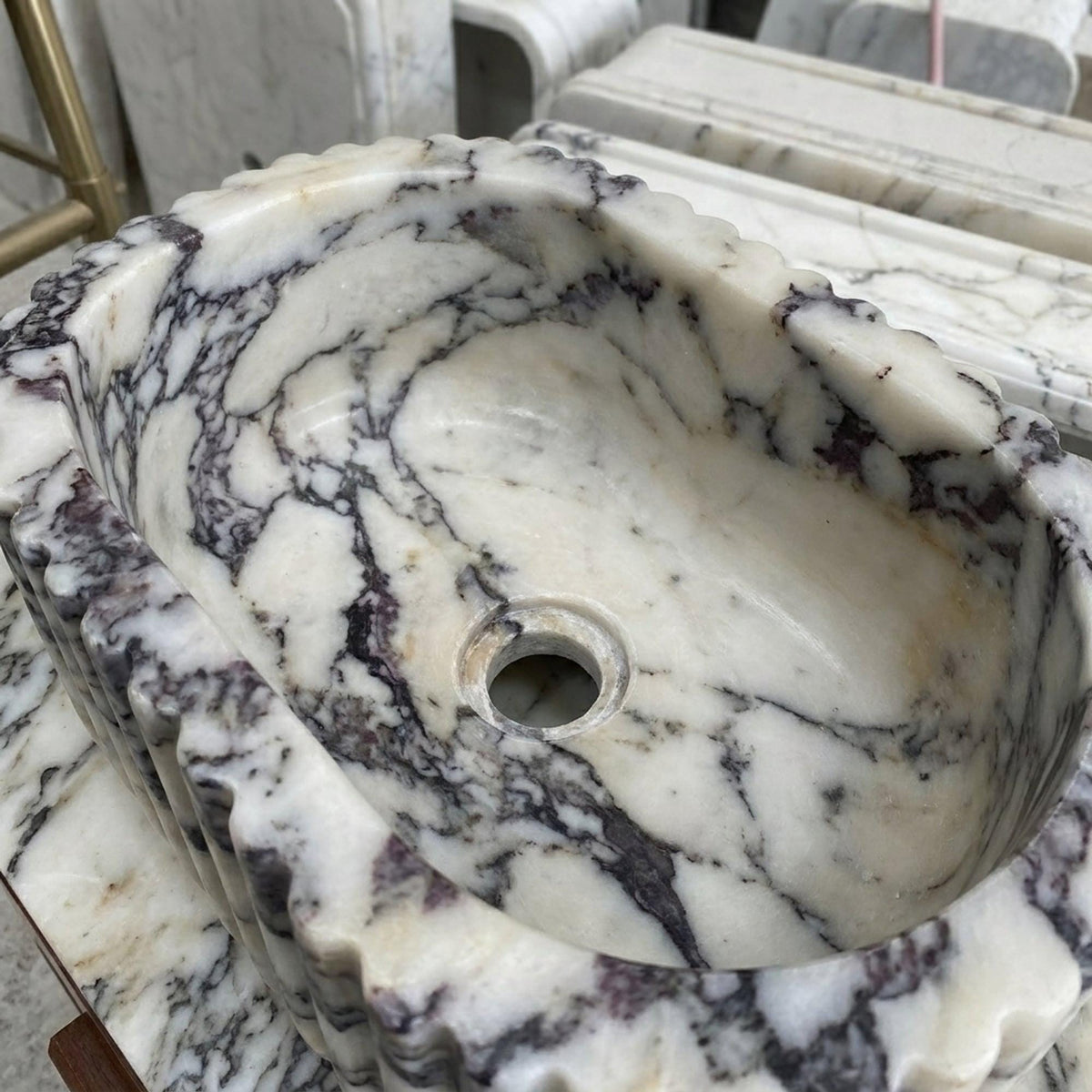 Calacatta Viola Marble Vanity Sink with Natural Stone Veining | Handmade Luxury Bathroom Sink — view 12