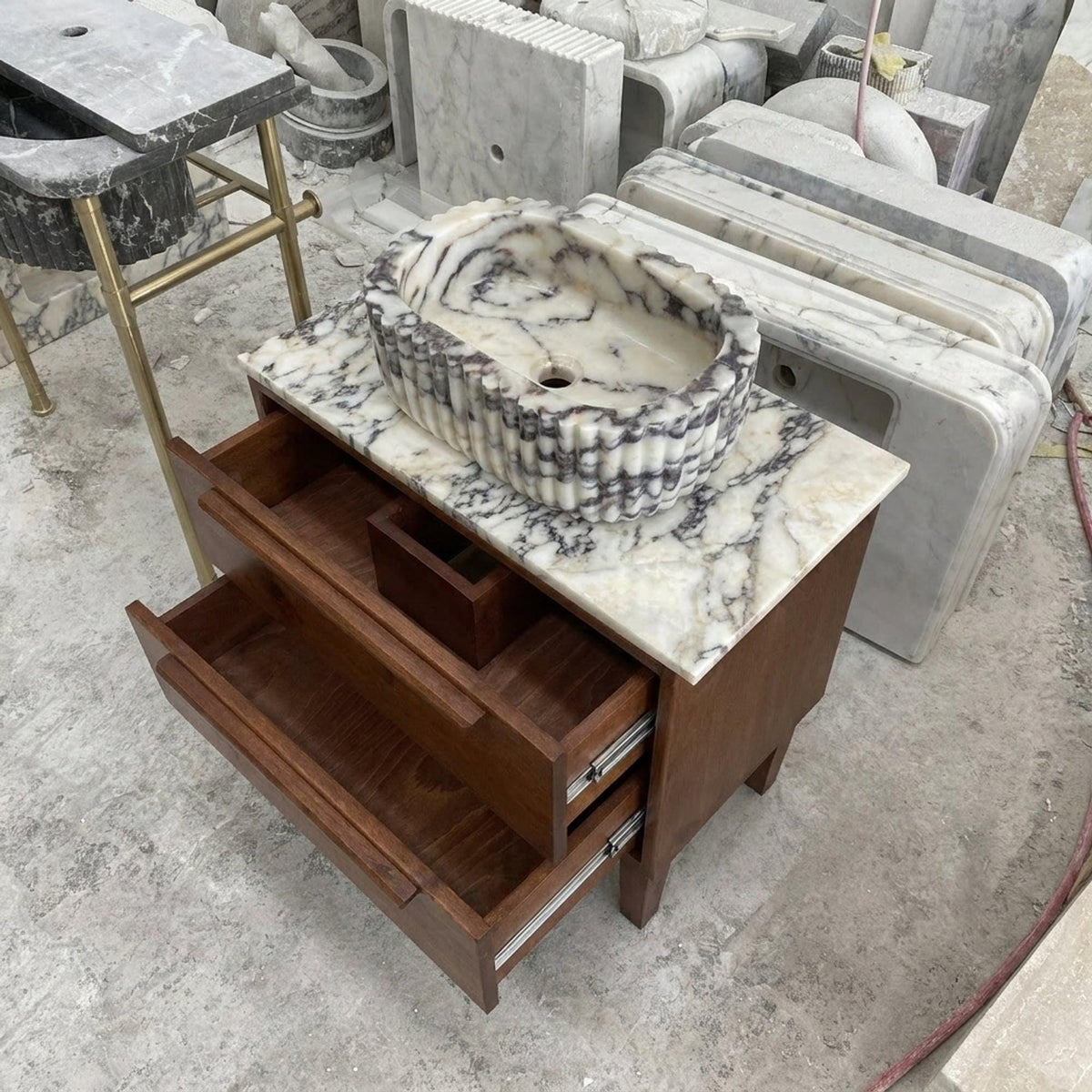 Calacatta Viola Marble Vanity Sink with Natural Stone Veining | Handmade Luxury Bathroom Sink — view 7