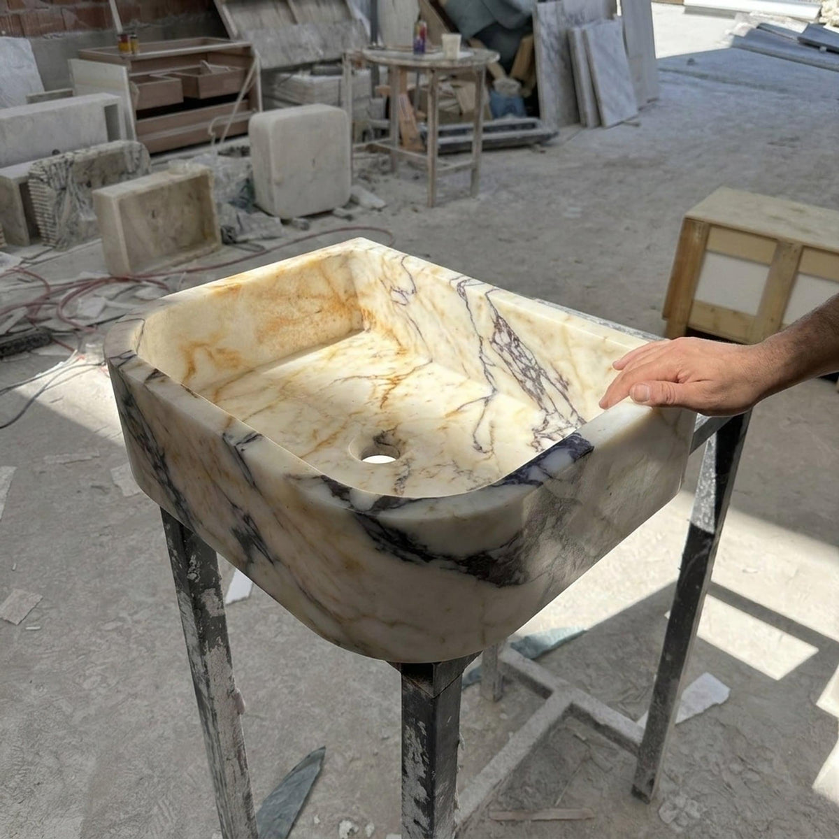 Calacatta Viola Marble Vanity Sink, Small Batch Made to Order — view 2
