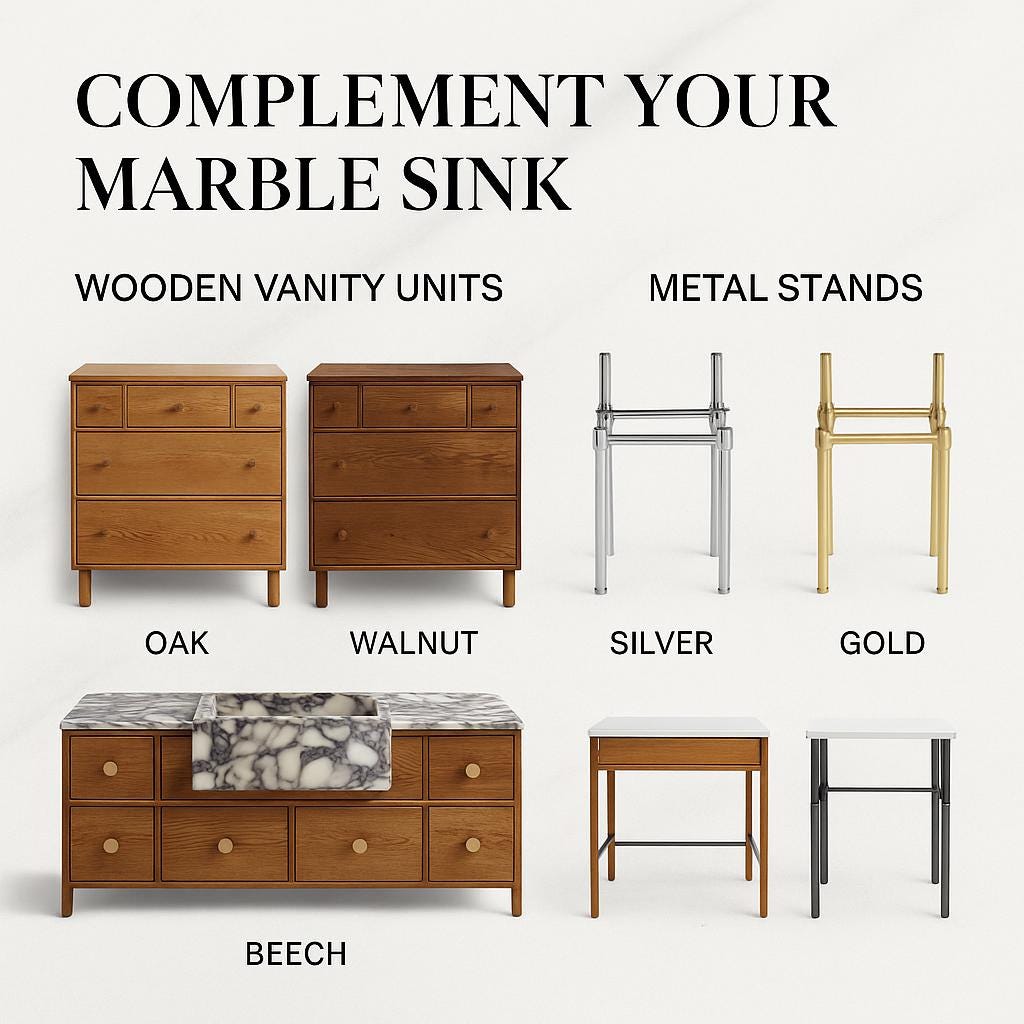 Calacatta Viola Sink | Calacatta Viola Fluted Marble Vanity Sink with Wood Vanity and Hand Carved Detail, Small Batch Made to Order — view 11