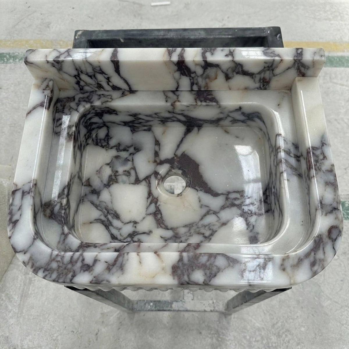 Calacatta Viola Fluted Wall Mounted Marble Sink with Backsplash and Hand Carved Detail, Small Batch Made to Order — view 11