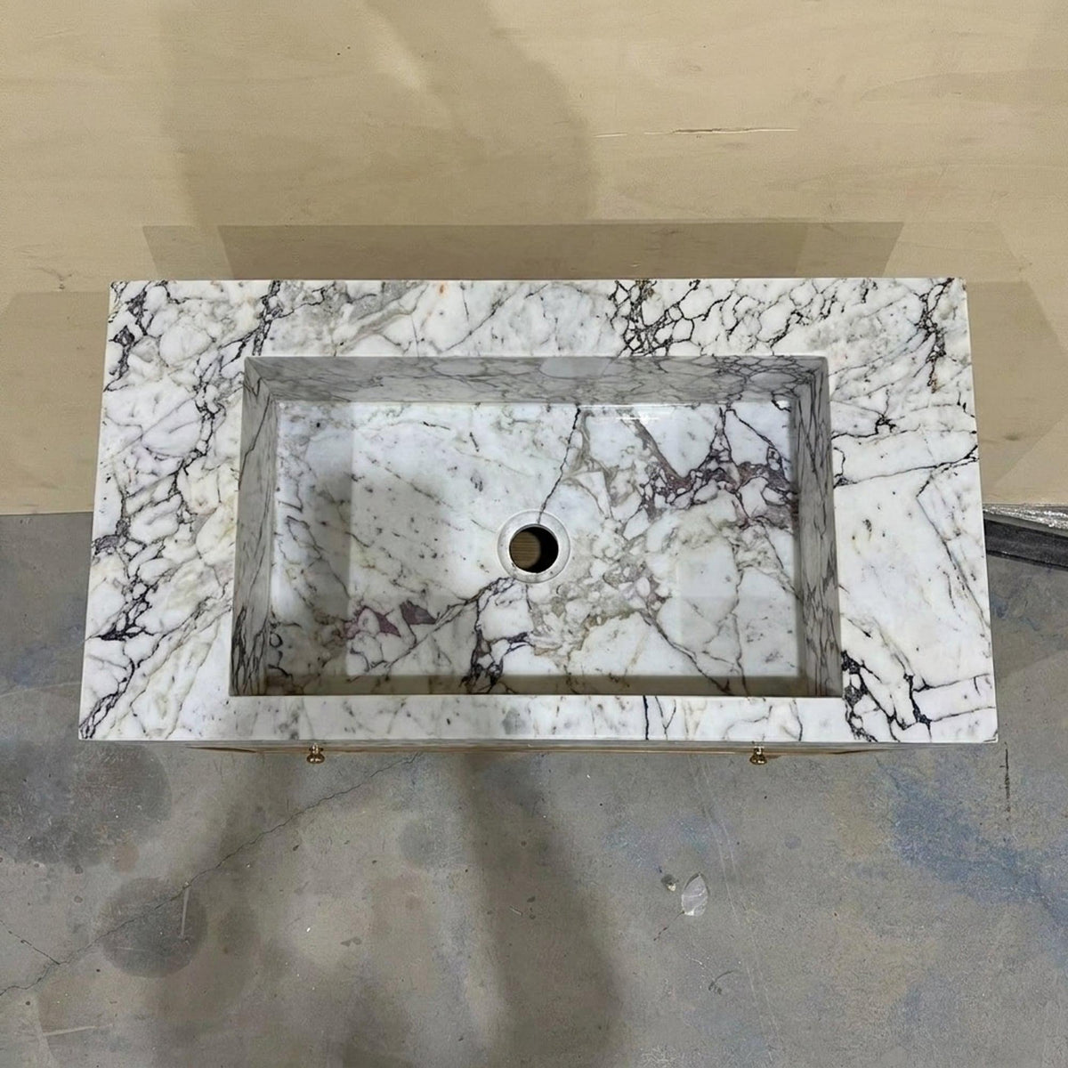 Fluted Calacatta Viola Marble Vanity Basin with Wood Vanity and Hand Carved Detail, Small Batch Made to Order — view 13