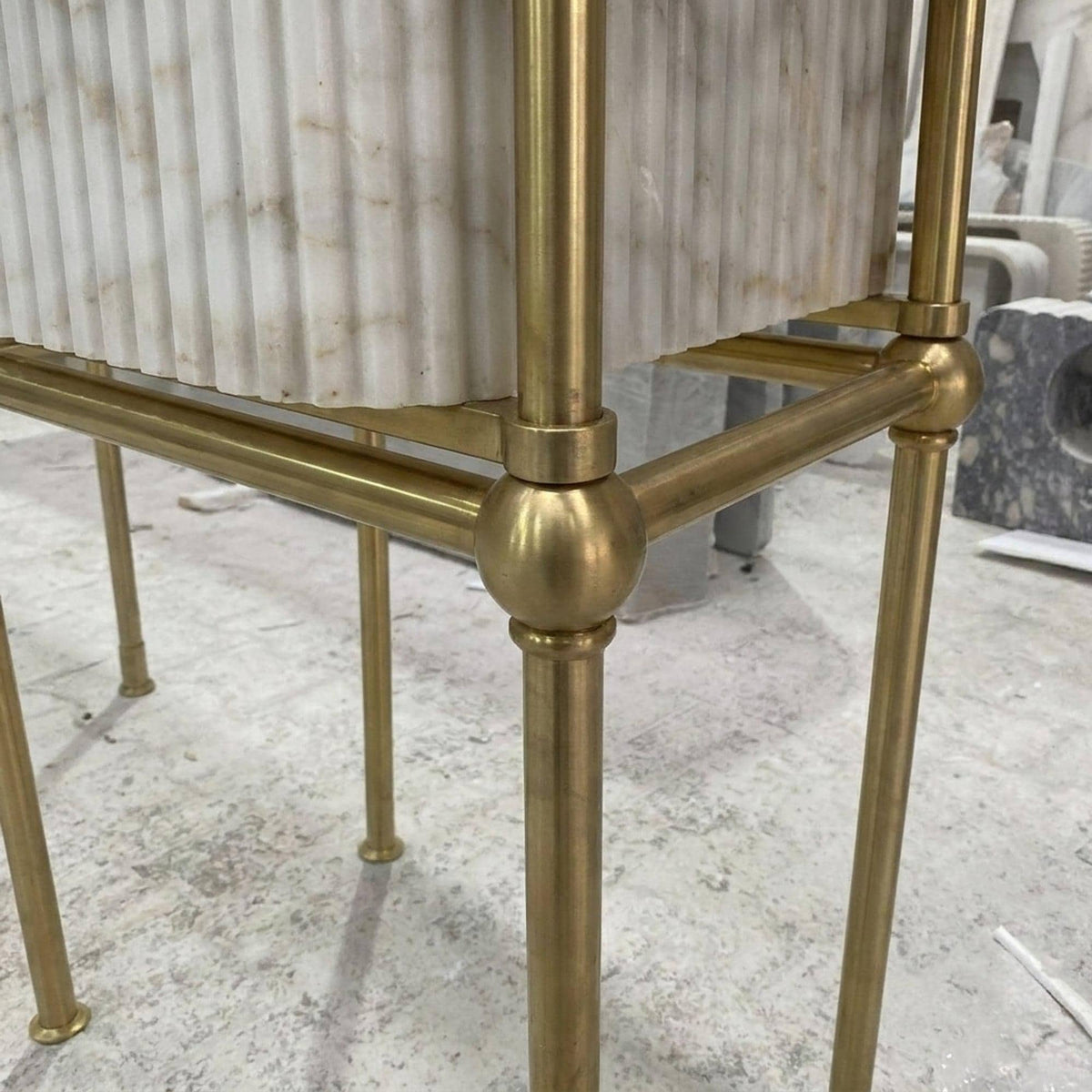 Fluted Calacatta Gold Floating Marble Basin with Backsplash and Optional Metal Stand, Small Batch Made to Order — view 5
