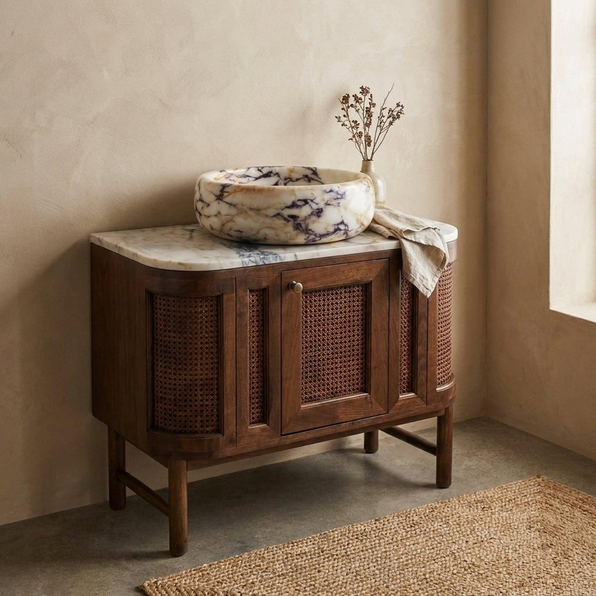 Viola Sink | Hand Carved Calacatta Viola Marble Vanity Basin with Wood Vanity, Small Batch Made to Order — view 13