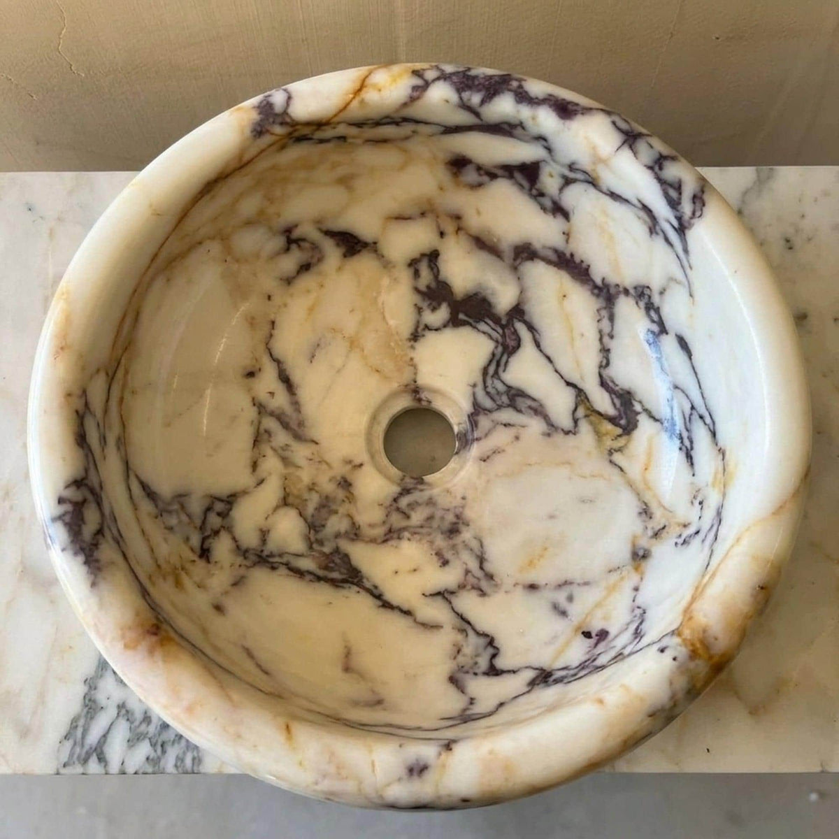 Viola Sink | Hand Carved Calacatta Viola Marble Vanity Basin with Wood Vanity, Small Batch Made to Order — view 4