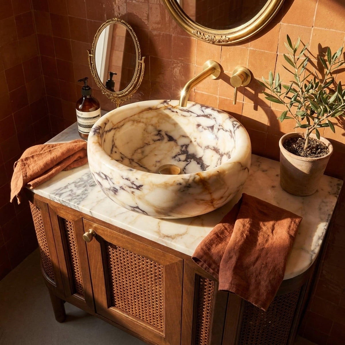 Viola Sink | Hand Carved Calacatta Viola Marble Vanity Basin with Wood Vanity, Small Batch Made to Order — view 1