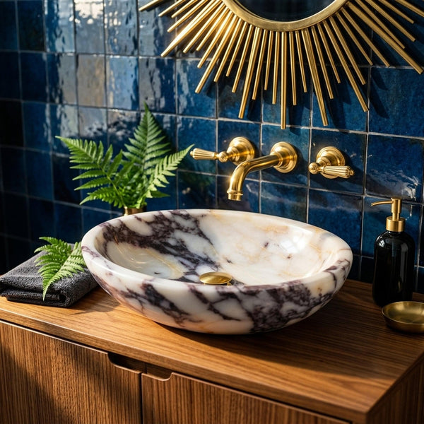 Handmade Calacatta Viola Bathroom Basin, Crafted in Limited Batches