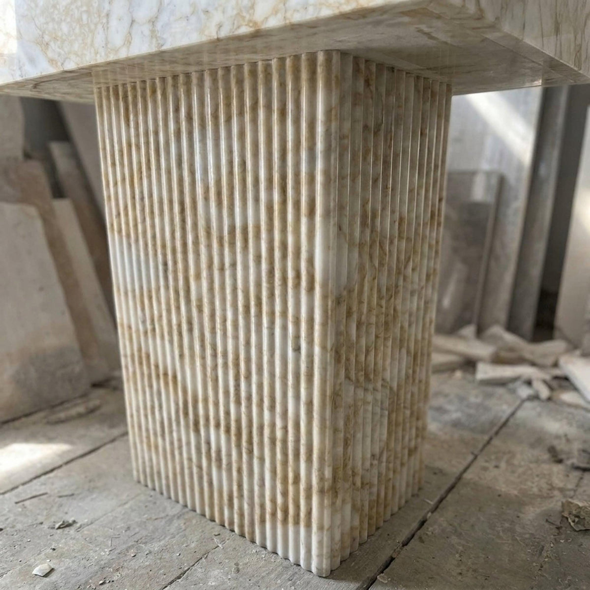 Calacatta Gold Sink | Fluted Calacatta Gold Floating Marble Basin with Backsplash and Hand Carved Detail, Small Batch Made to Order — view 4