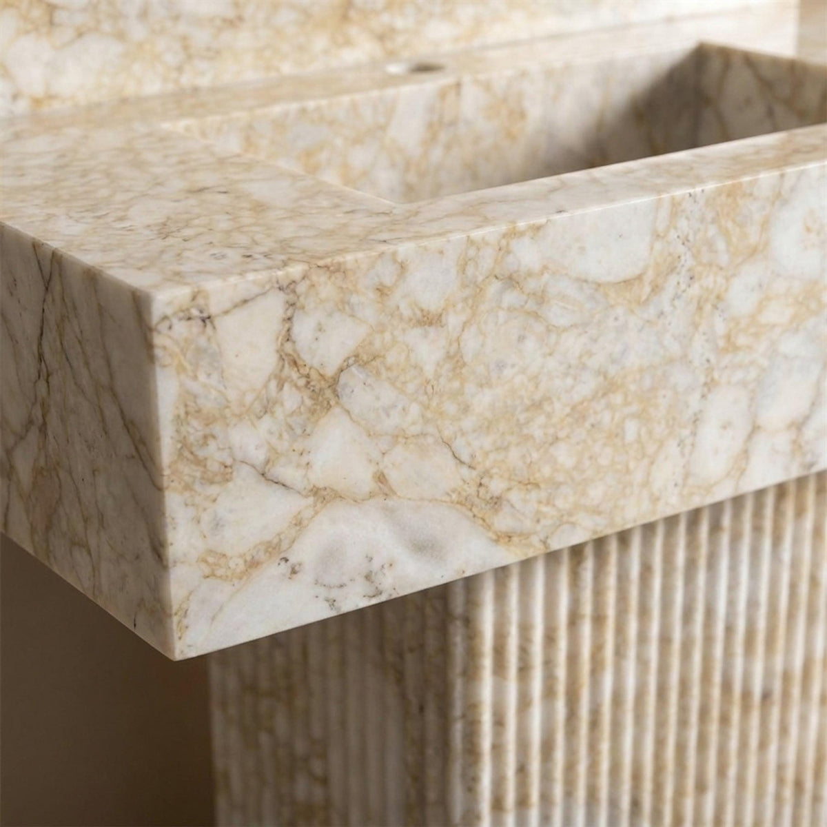 Calacatta Gold Sink | Fluted Calacatta Gold Floating Marble Basin with Backsplash and Hand Carved Detail, Small Batch Made to Order — view 15