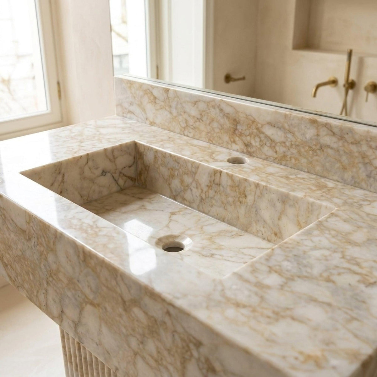 Calacatta Gold Sink | Fluted Calacatta Gold Floating Marble Basin with Backsplash and Hand Carved Detail, Small Batch Made to Order — view 16