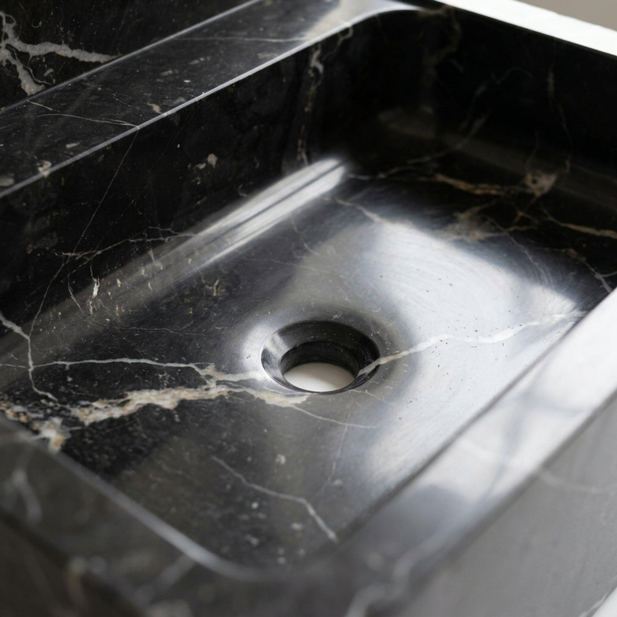 Pietre Notte Fluted Floating Marble Basin with Backsplash and Hand Carved Detail, Short Run Atelier Craft — view 15