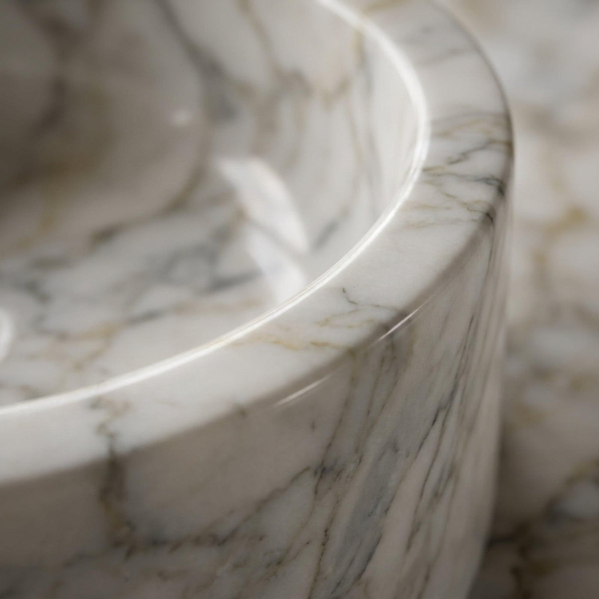 Hand Carved Calacatta Gold Marble Vanity Basin with Wood Vanity, Small Batch Made to Order — view 11