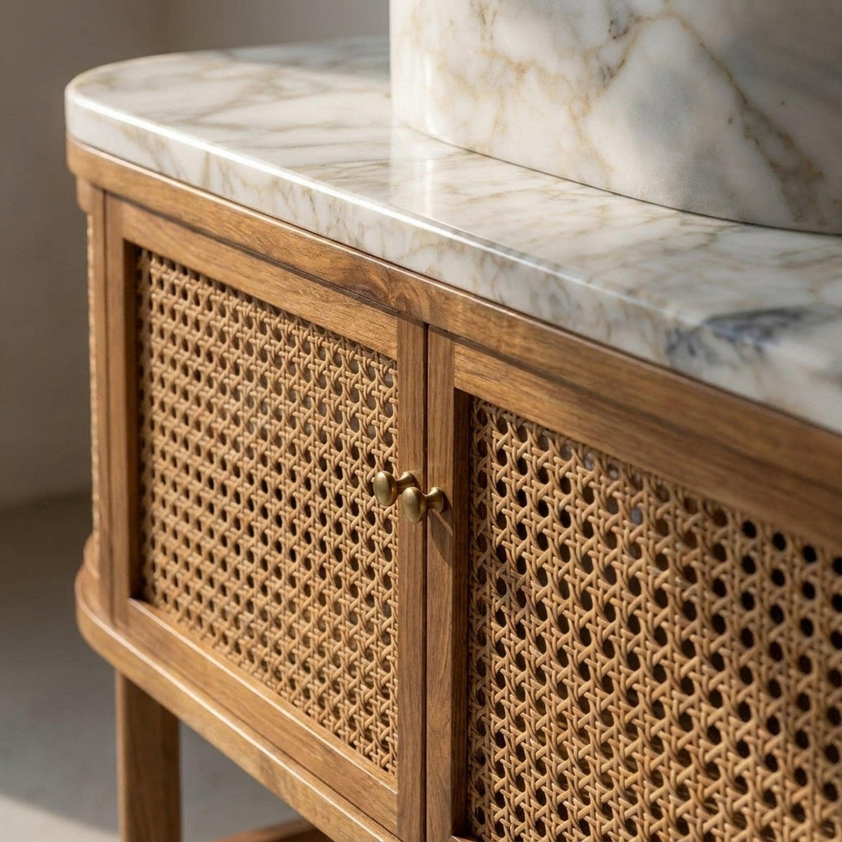 Hand Carved Calacatta Gold Marble Vanity Basin with Wood Vanity, Small Batch Made to Order — view 4