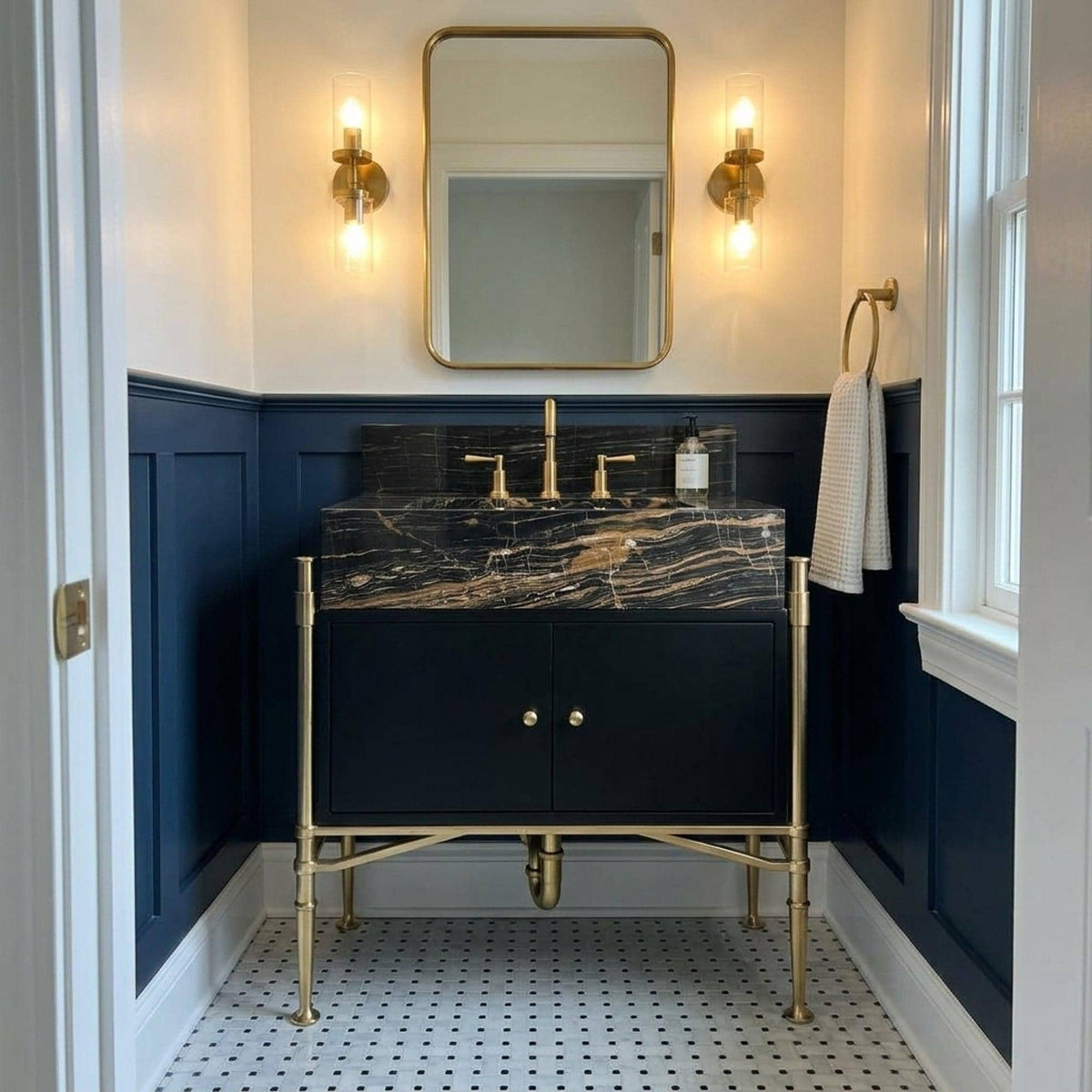 Custom Picasso Marble Vanity Basin with Backsplash and Wood Vanity, Made in Small Batches — view 2