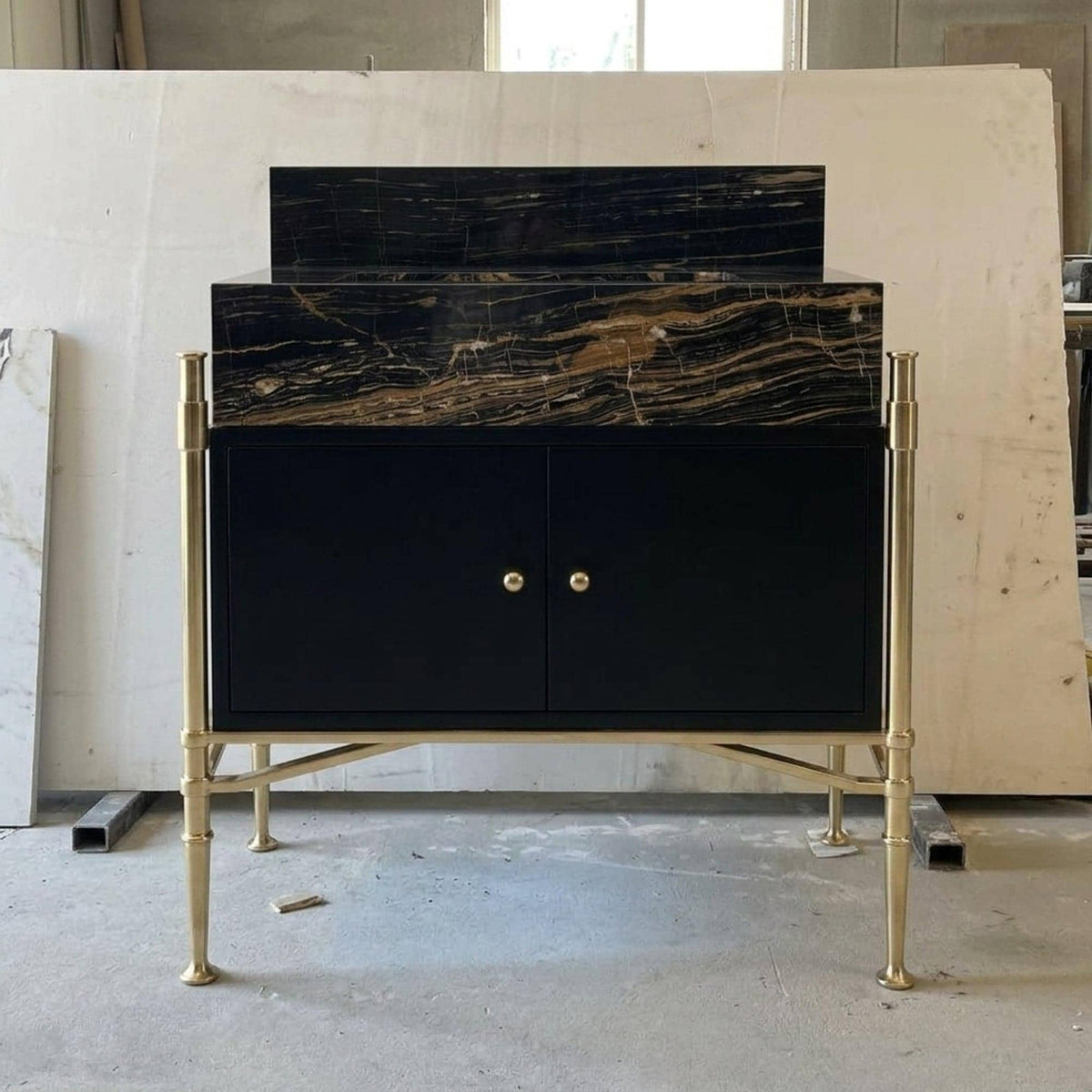 Custom Picasso Marble Vanity Basin with Backsplash and Wood Vanity, Made in Small Batches — view 3