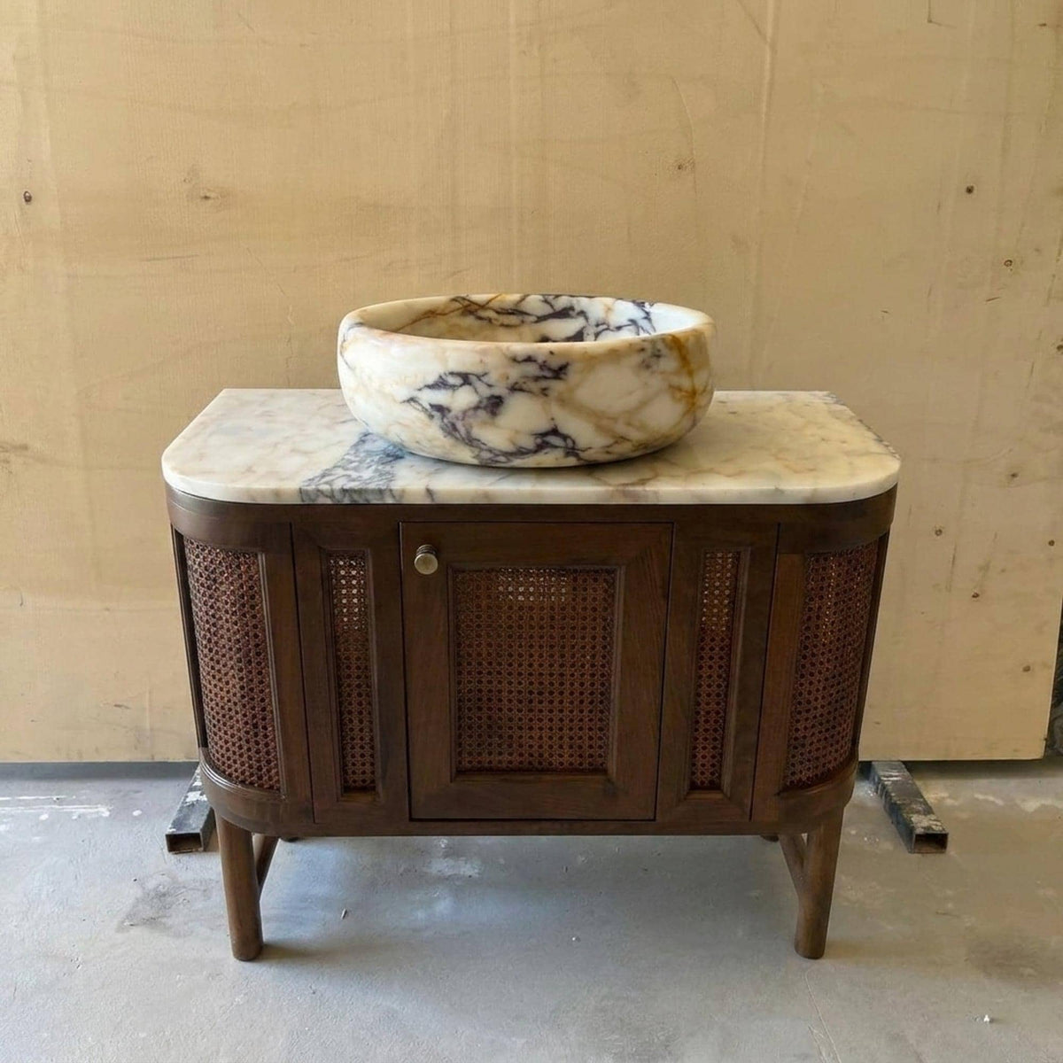 Viola Sink | Hand Carved Calacatta Viola Marble Vanity Basin with Wood Vanity, Small Batch Made to Order — view 3