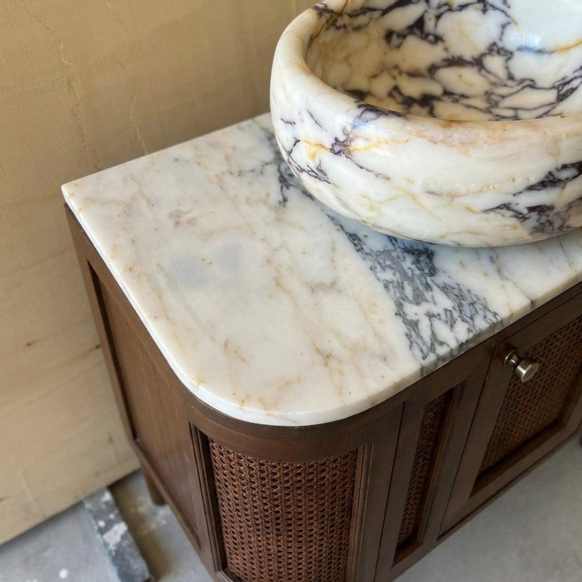 Viola Sink | Hand Carved Calacatta Viola Marble Vanity Basin with Wood Vanity, Small Batch Made to Order — view 5