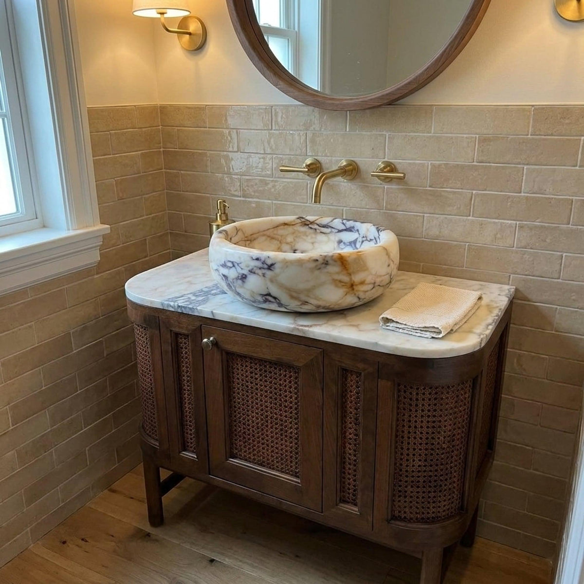 Viola Sink | Hand Carved Calacatta Viola Marble Vanity Basin with Wood Vanity, Small Batch Made to Order — view 14