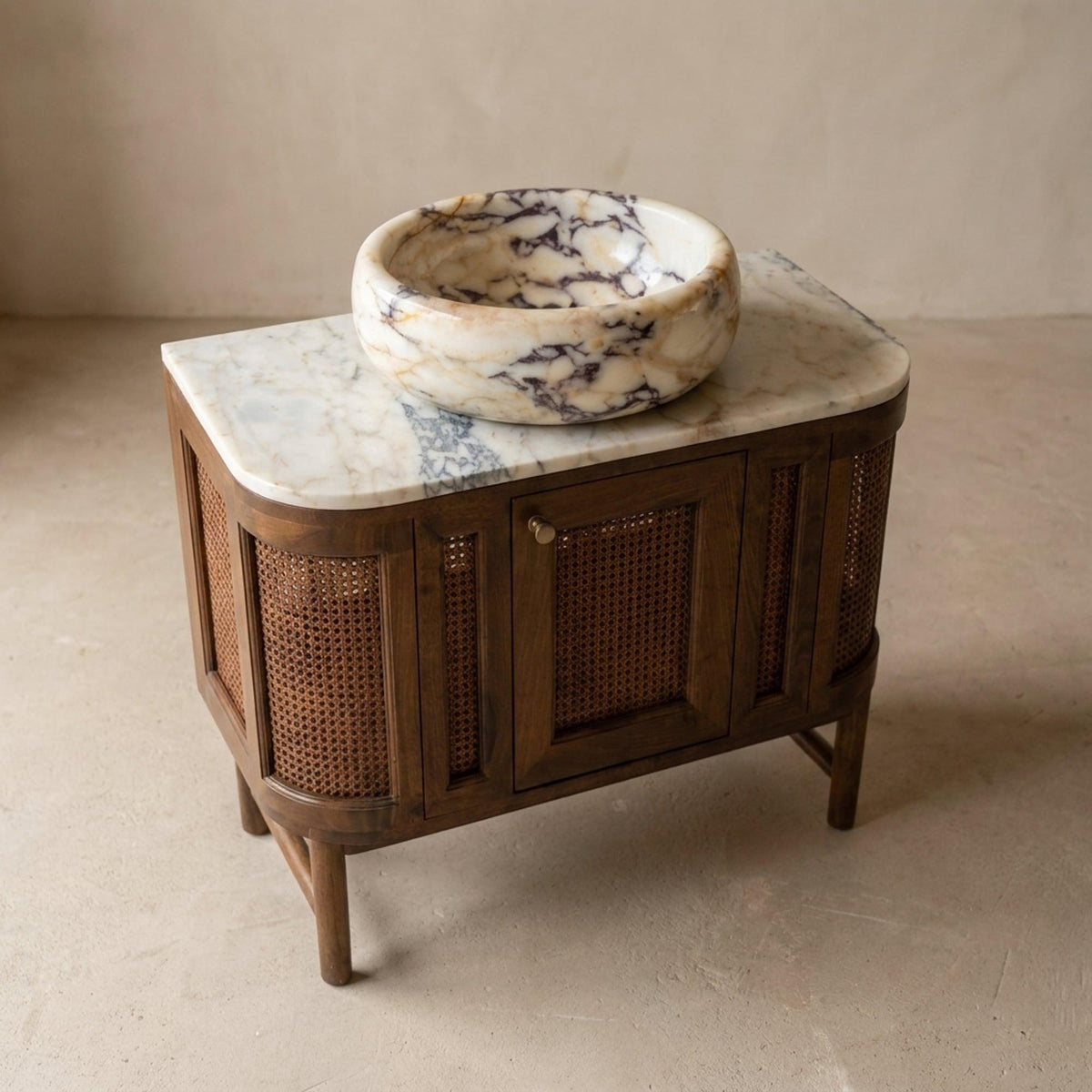 Viola Sink | Hand Carved Calacatta Viola Marble Vanity Basin with Wood Vanity, Small Batch Made to Order — view 15