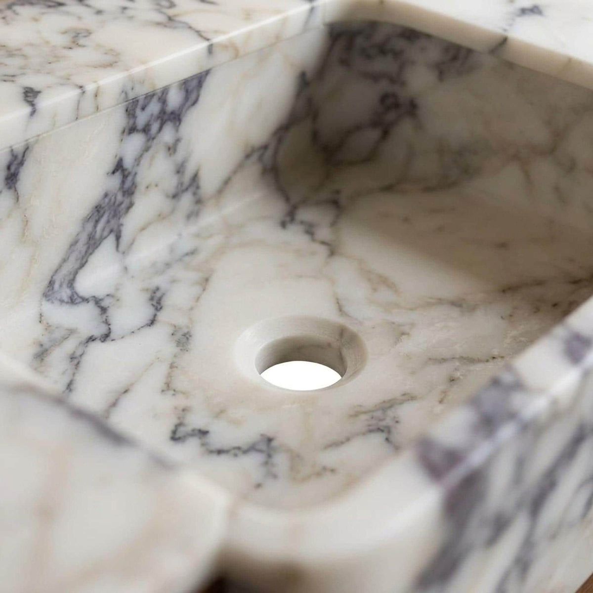 Calacatta Viola Hand Carved Marble Vanity Basin with Wood Vanity for Custom Bathroom, Honed Finish — view 6
