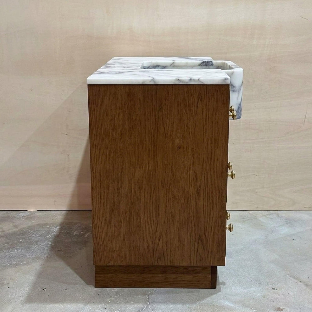 Calacatta Viola Hand Carved Marble Vanity Basin with Wood Vanity for Custom Bathroom, Honed Finish — view 4