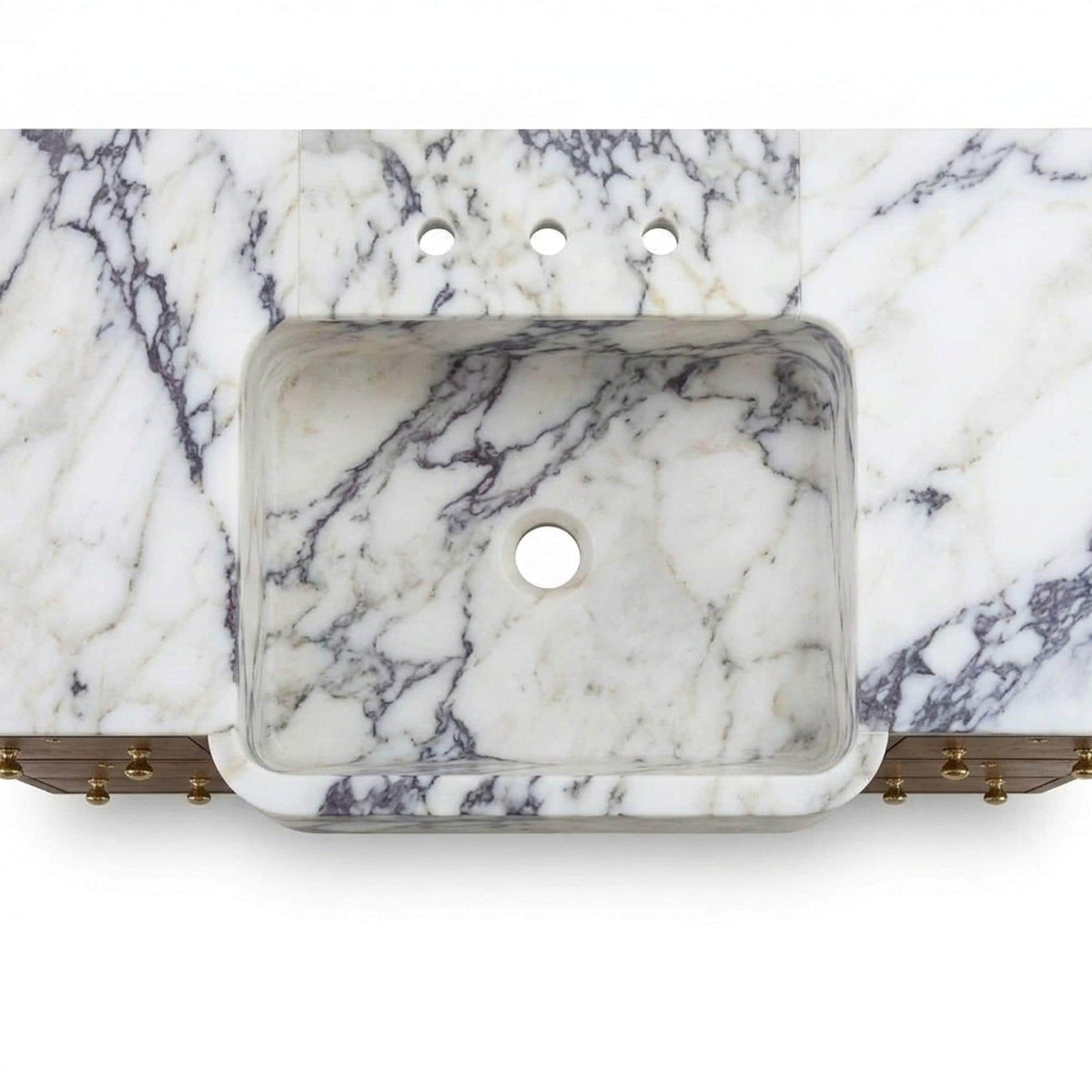 Calacatta Viola Hand Carved Marble Vanity Basin with Wood Vanity for Custom Bathroom, Honed Finish — view 17