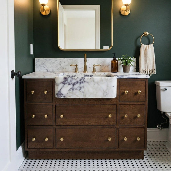 Calacatta Viola Hand Carved Marble Vanity Basin with Wood Vanity for Custom Bathroom, Honed Finish hover