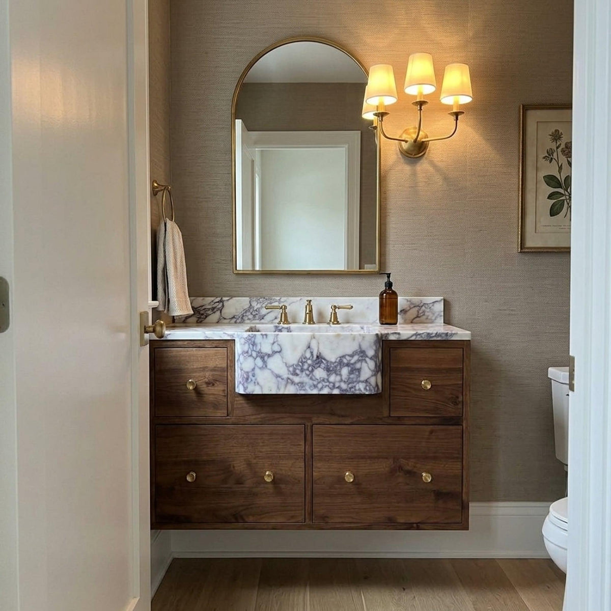 Viola Marble Sink | Hand Carved Calacatta Viola Marble Vanity Basin with Wood Vanity, Made in Small Batches — view 17
