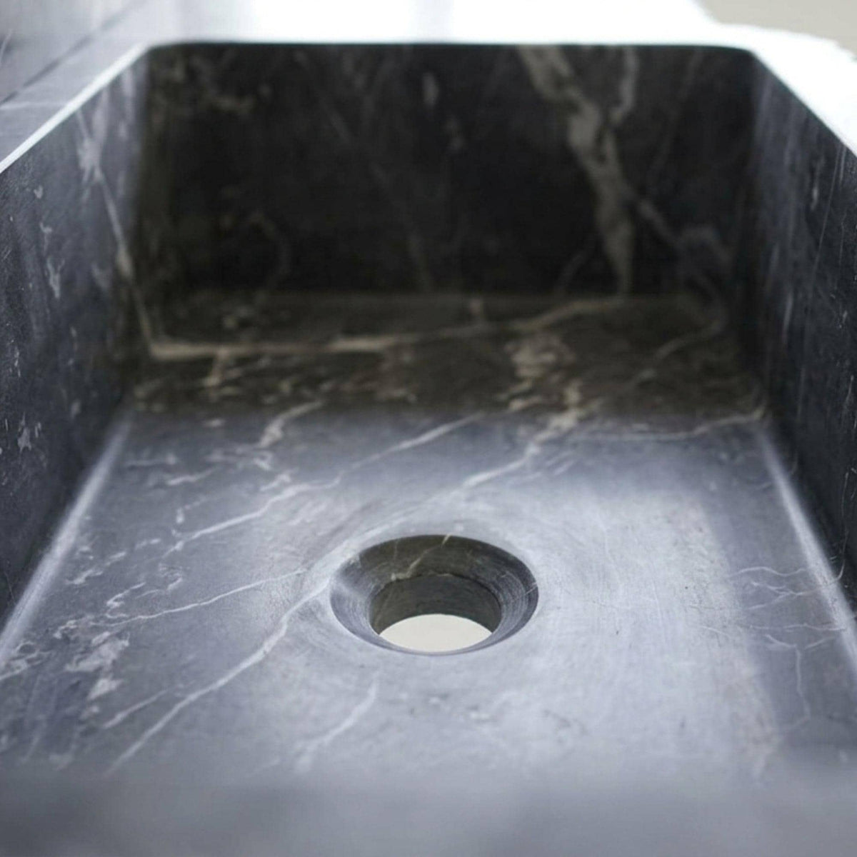 Custom Pietre Notte Floating Marble Basin with Backsplash and Hand Carved Detail, Short Run Atelier Craft — view 15