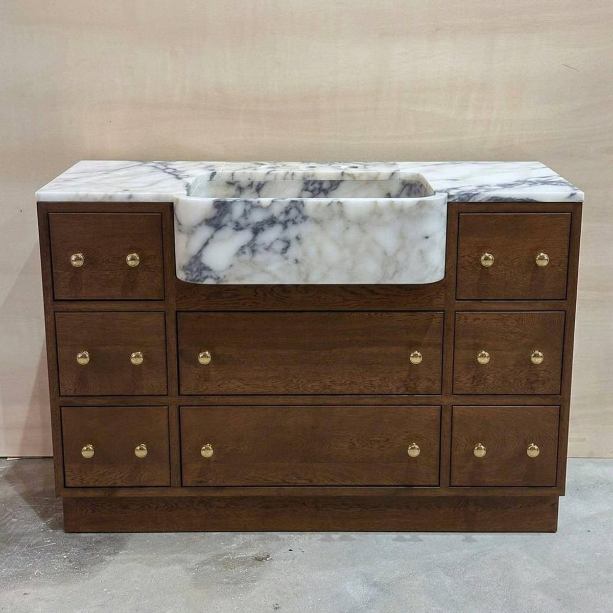 Calacatta Viola Hand Carved Marble Vanity Basin with Wood Vanity for Custom Bathroom, Honed Finish — view 3