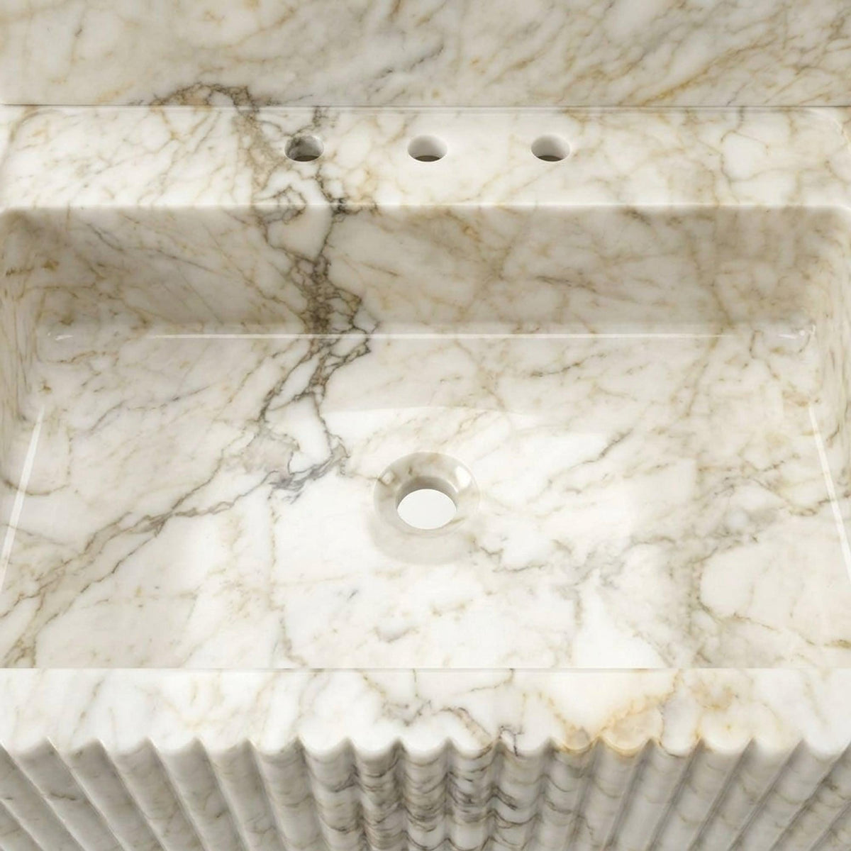 Calacatta Gold Fluted Marble Pedestal Basin with Backsplash and Optional Metal Stand, Limited Small Batch Craft — view 5