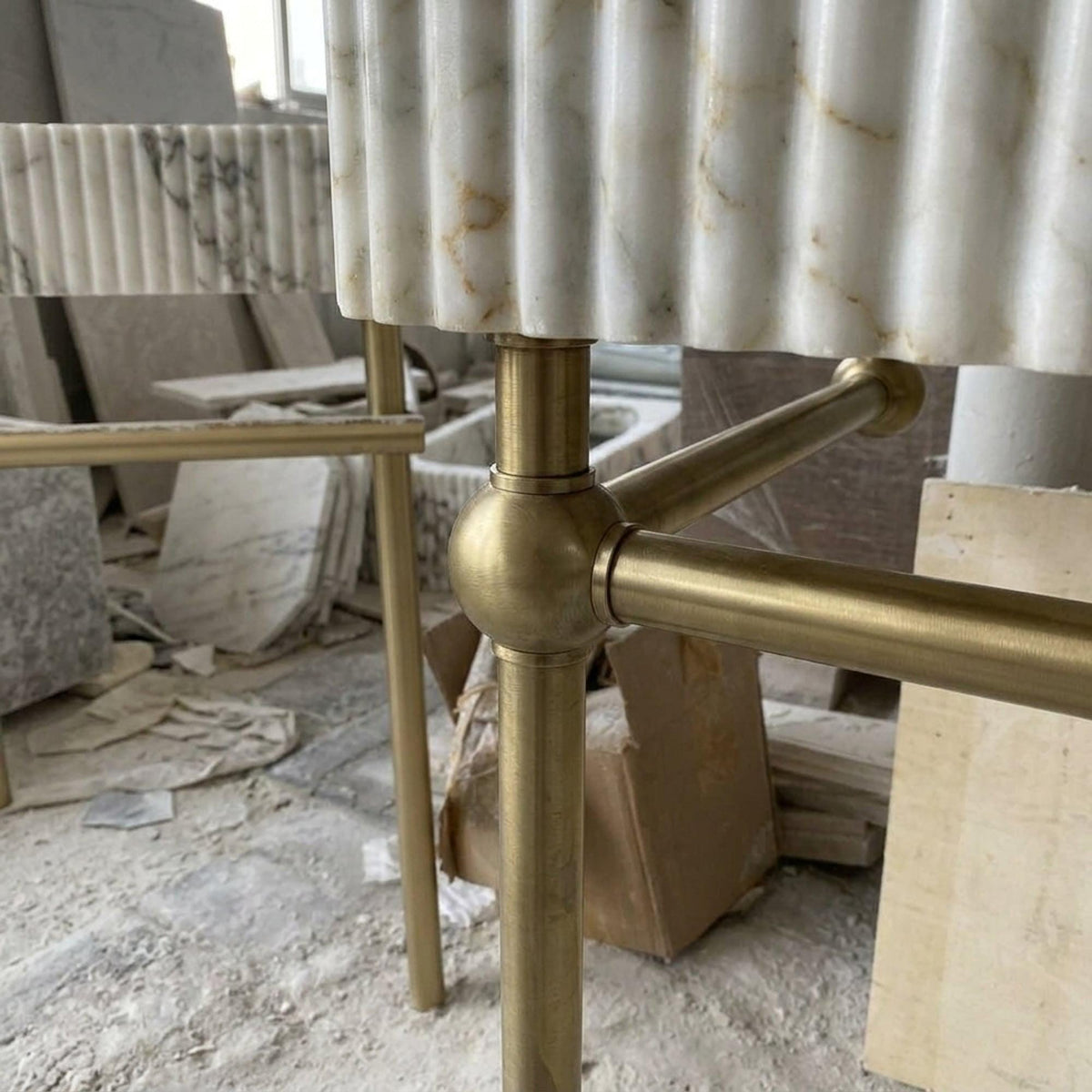 Calacatta Gold Fluted Marble Pedestal Basin with Backsplash and Optional Metal Stand, Limited Small Batch Craft — view 7